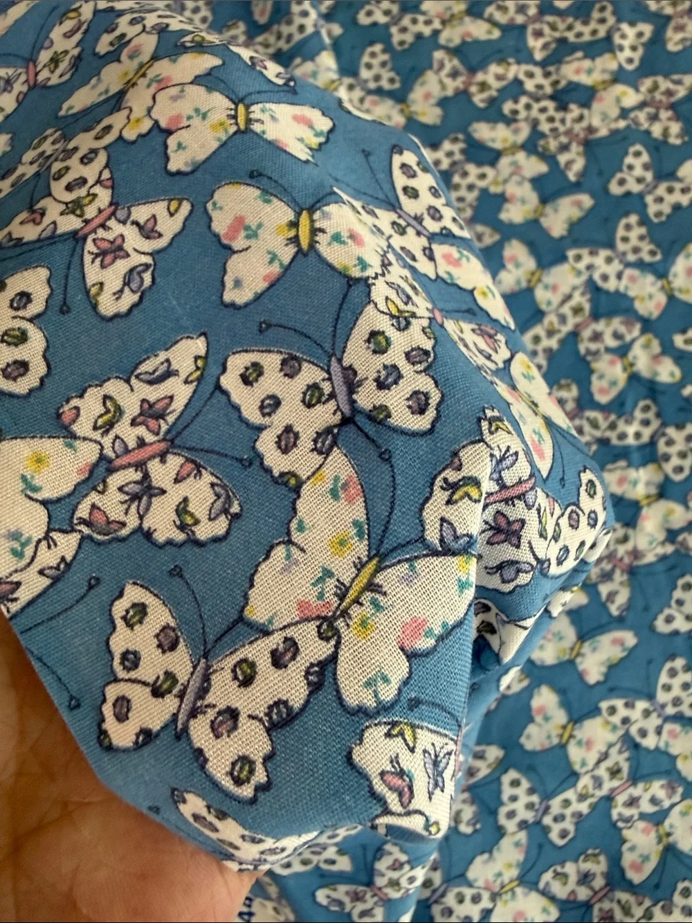 Vintage Blue Butterfly Ditsy Floral Fabric Lightweight 1 3/4 Yards x 44
